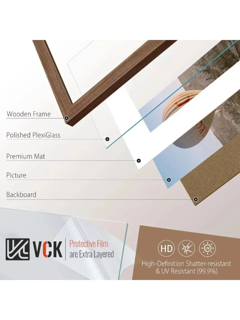 Natural Wood Grain Poster Frame Set of 5, Fits 16x20 with Mat or 18x24 Without